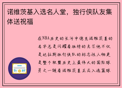 诺维茨基入选名人堂，独行侠队友集体送祝福